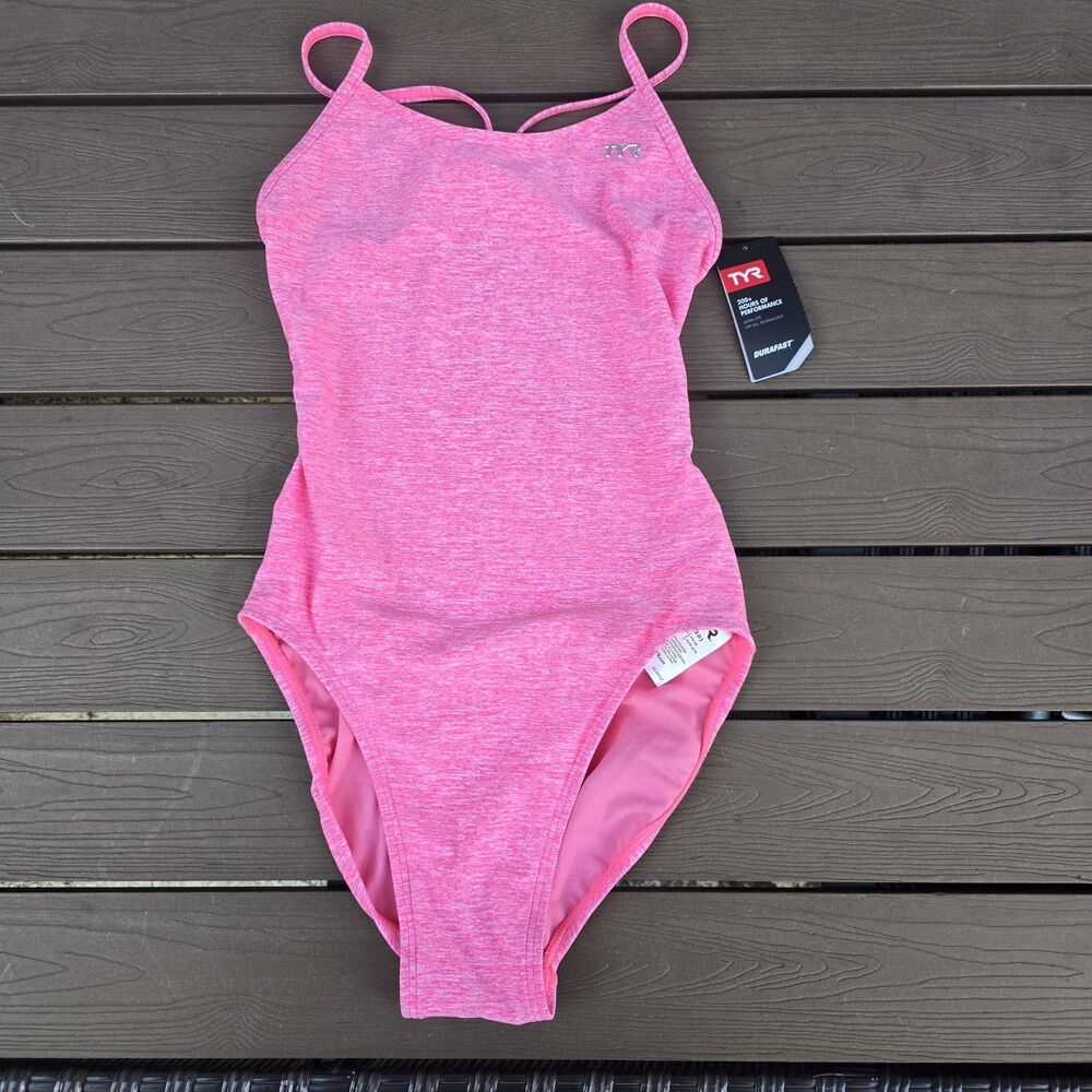 TYR Durafast Lapped Pink Cutoutfit One Piece Swimsuit Sz 30 New